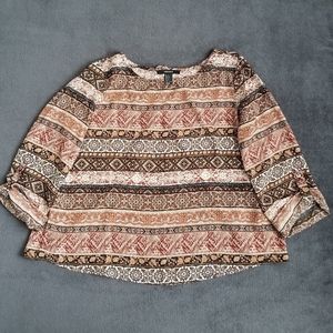 Forever21 tribal print cross-crossed open back 3/4 sleeve blouse